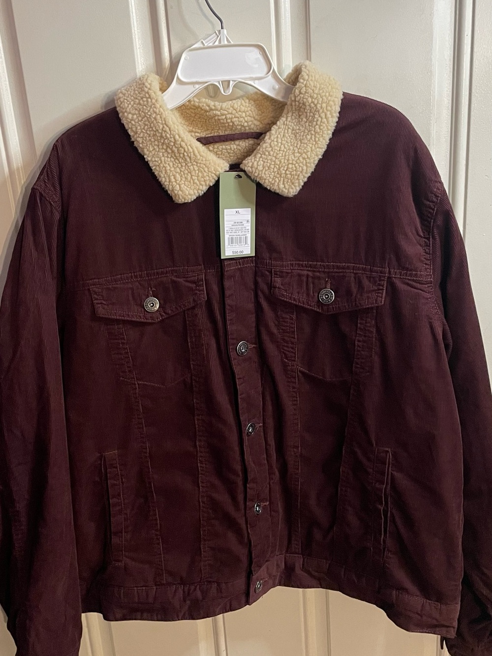 Target Men's Corduroy Sherpa Collar Jacket - Burgundy with Cream Collar